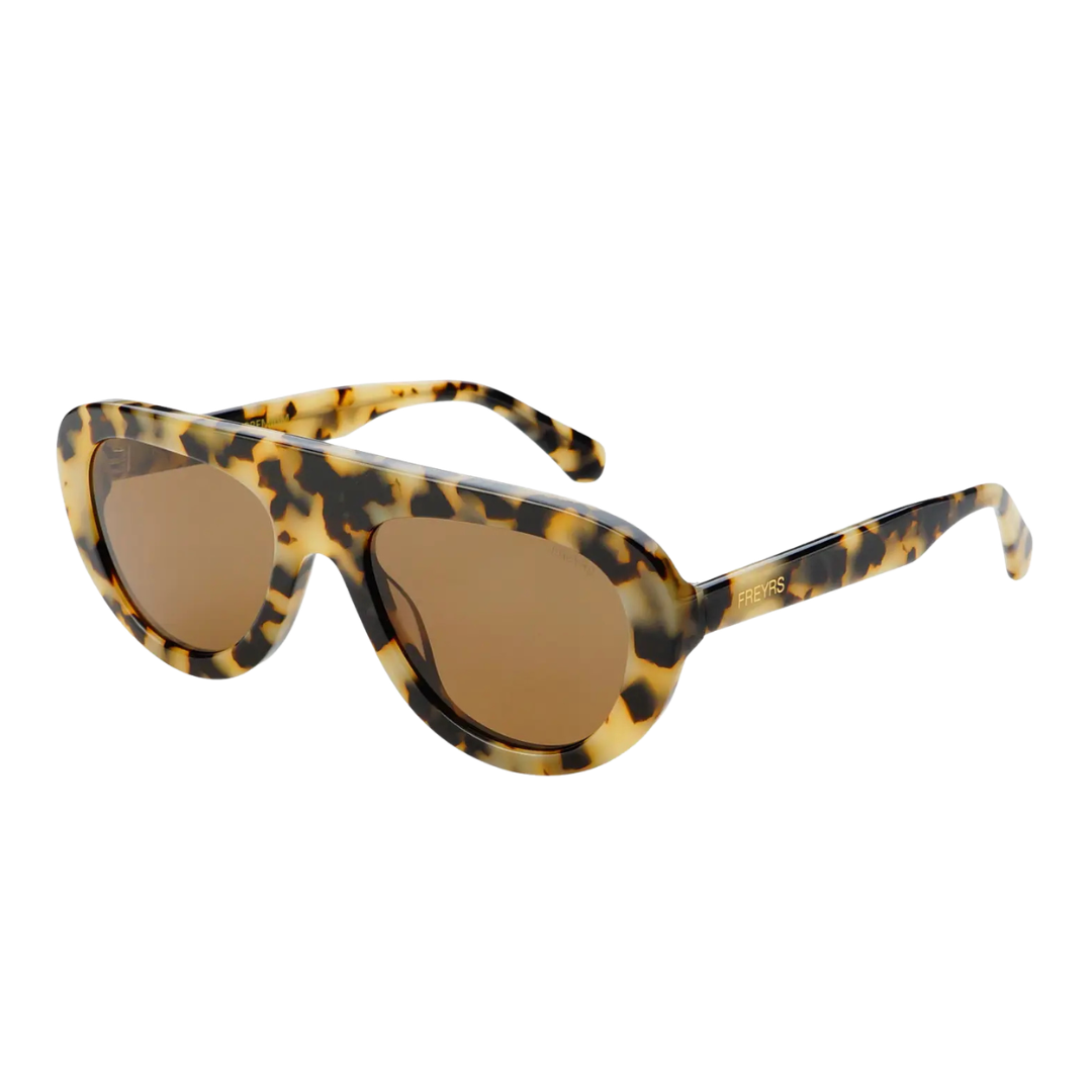 Freyrs Jett Sunglasses with tortoiseshell frame and brown lenses on a white background