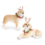 resin brown dogs with antlers and wreaths, 2 styles