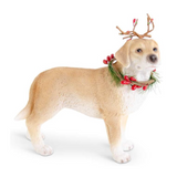 resin brown dogs with antlers and wreaths, standing