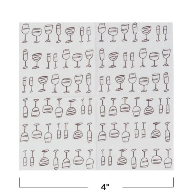 cocktail napkins with different cocktail styles, 4" square, 50 napkins