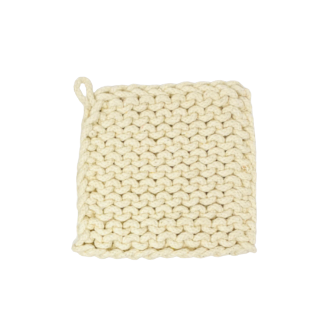 8" Square Cotton Crocheted Pot Holder, Cream