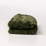Folded green blanket on a white background