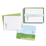 Set of golf-themed notecards with envelopes on a white background