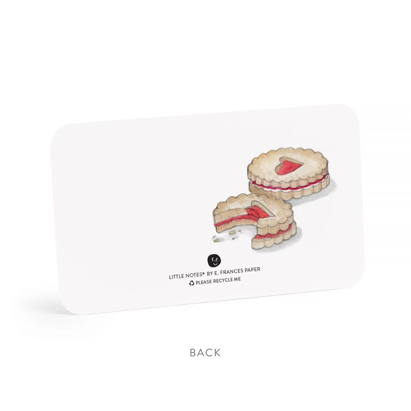 Note card with heart-shaped cookie design on a white background
