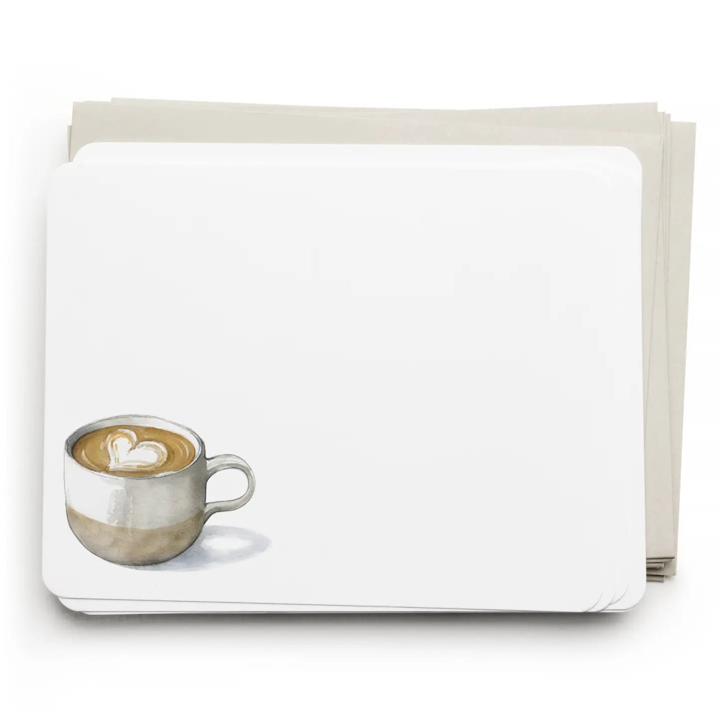 Note card with a cup of coffee design on a white background