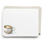 Note card with a cup of coffee design on a white background