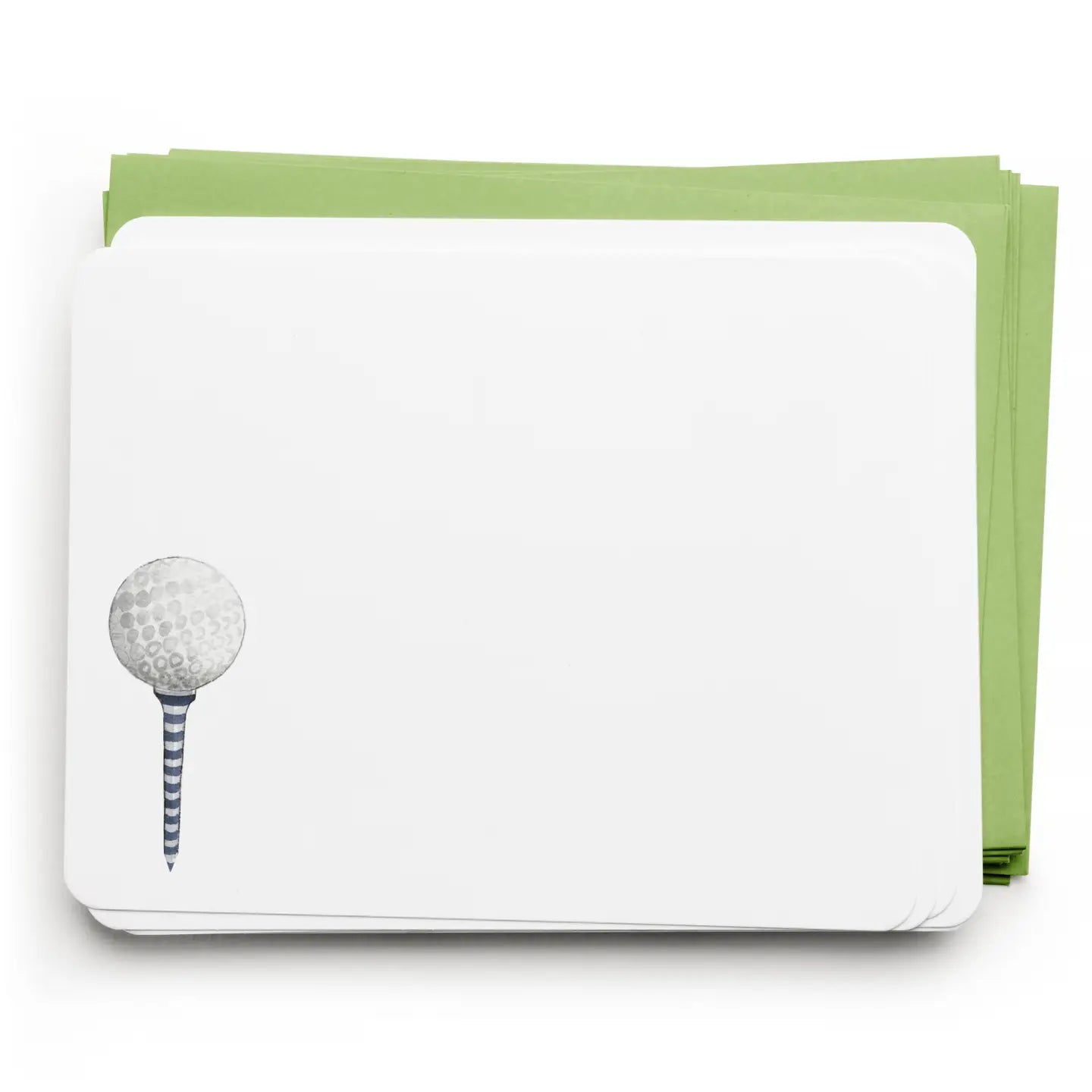 Set of greeting cards with golf ball and tee design on a white background