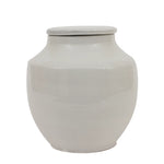 small white terracotta ginger jar with lid on white background