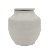 small white terracotta ginger jar with lid on white background