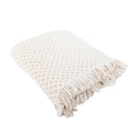 Textured beige throw with fringe on a white background