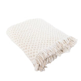 Textured beige throw with fringe on a white background