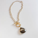 STONE CHARM NECKLACE WITH DAINTY GOLD CHAIN WITH PEARLS AND FRONT TOGGLE CLASP