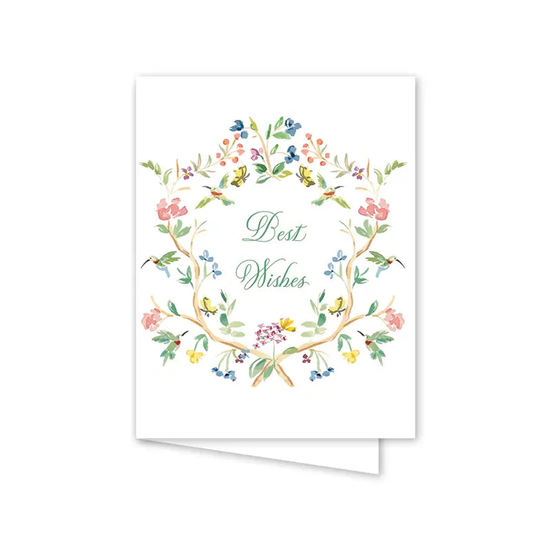 Greeting card with floral design and 'Best Wishes' text on a white background