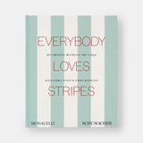 Book cover of 'Everybody Loves Stripes' with vertical stripes and text on a light gray background