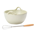 cream stoneware batter bowl with wooden mini whisk set