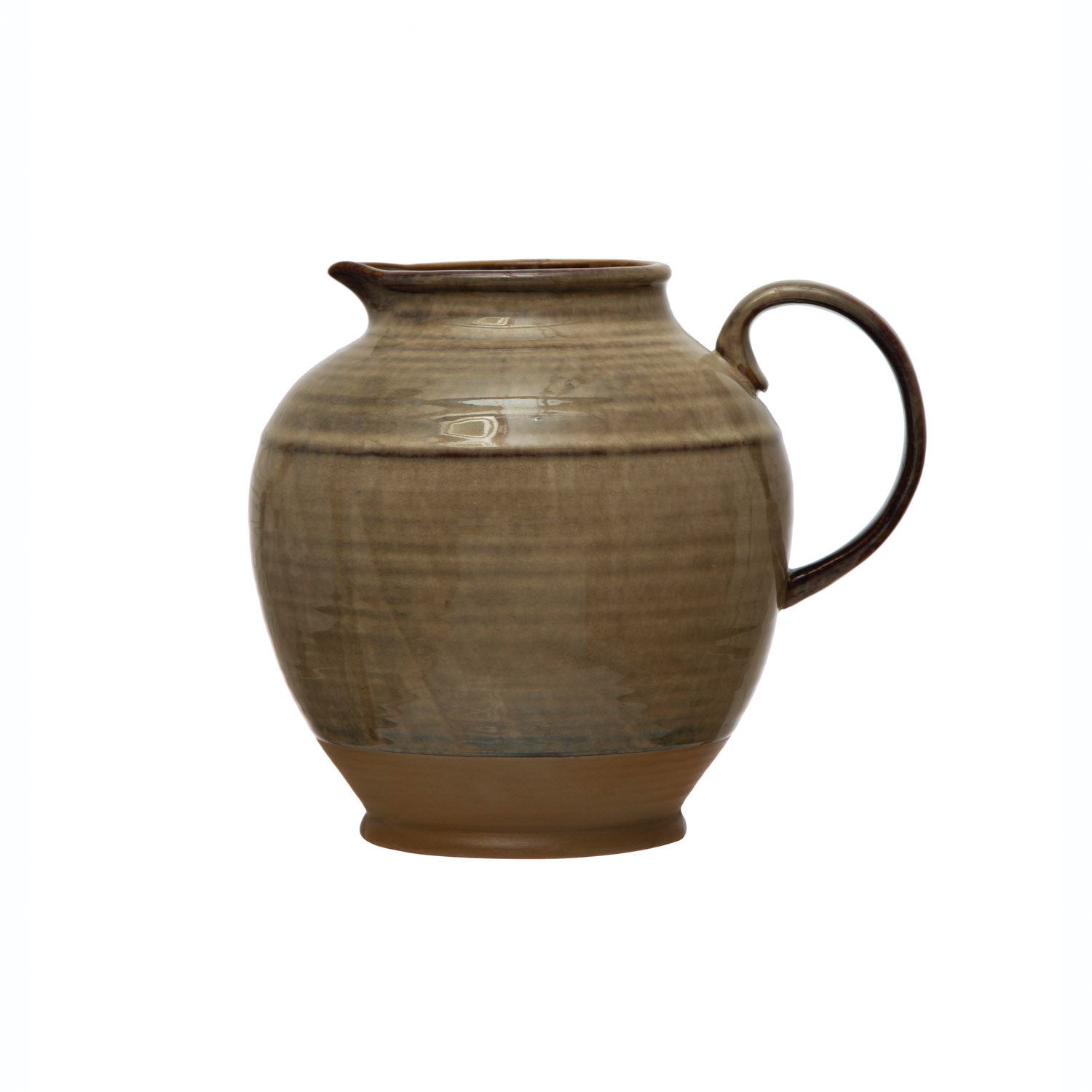 Brown ceramic pitcher on a white background