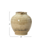 Beige ceramic vase with dimensions on a white background