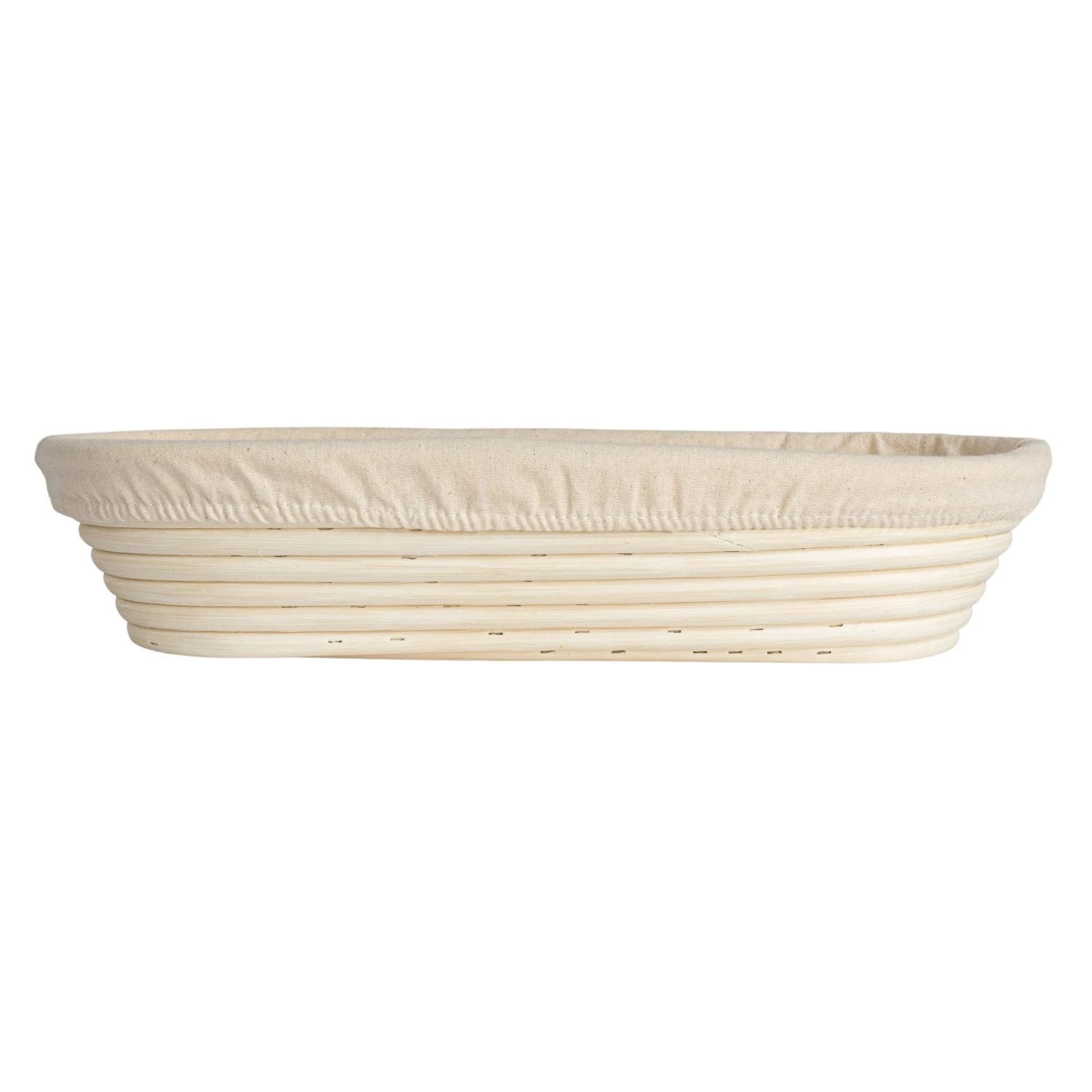 Round woven bread basket on a white background