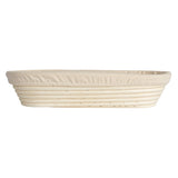 Round woven bread basket on a white background