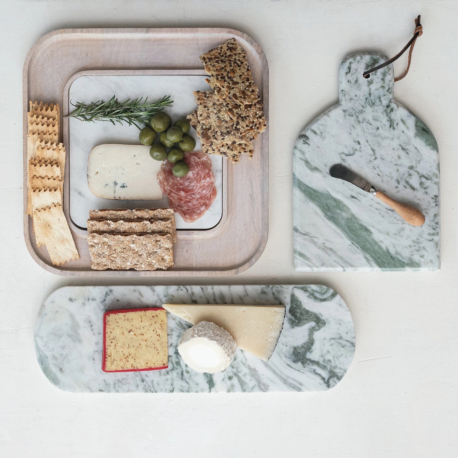 styled Marble Cheese/Serving Board, Green Melange 