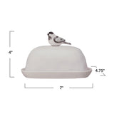 measurements Stoneware Butter Dish w/ Bird Shaped Finial, Multi Color