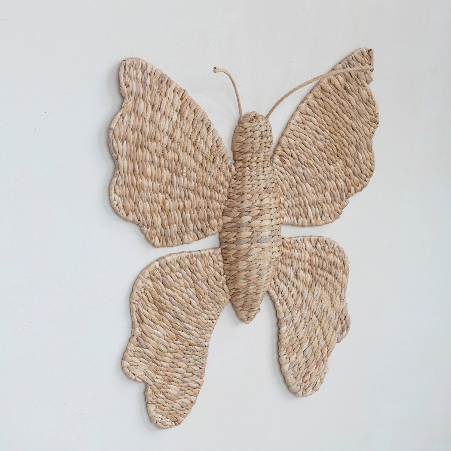 side view Hand-Woven Water Hyacinth Butterfly Wall Décor, Natural