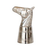 Silver horse head jigger on a white background