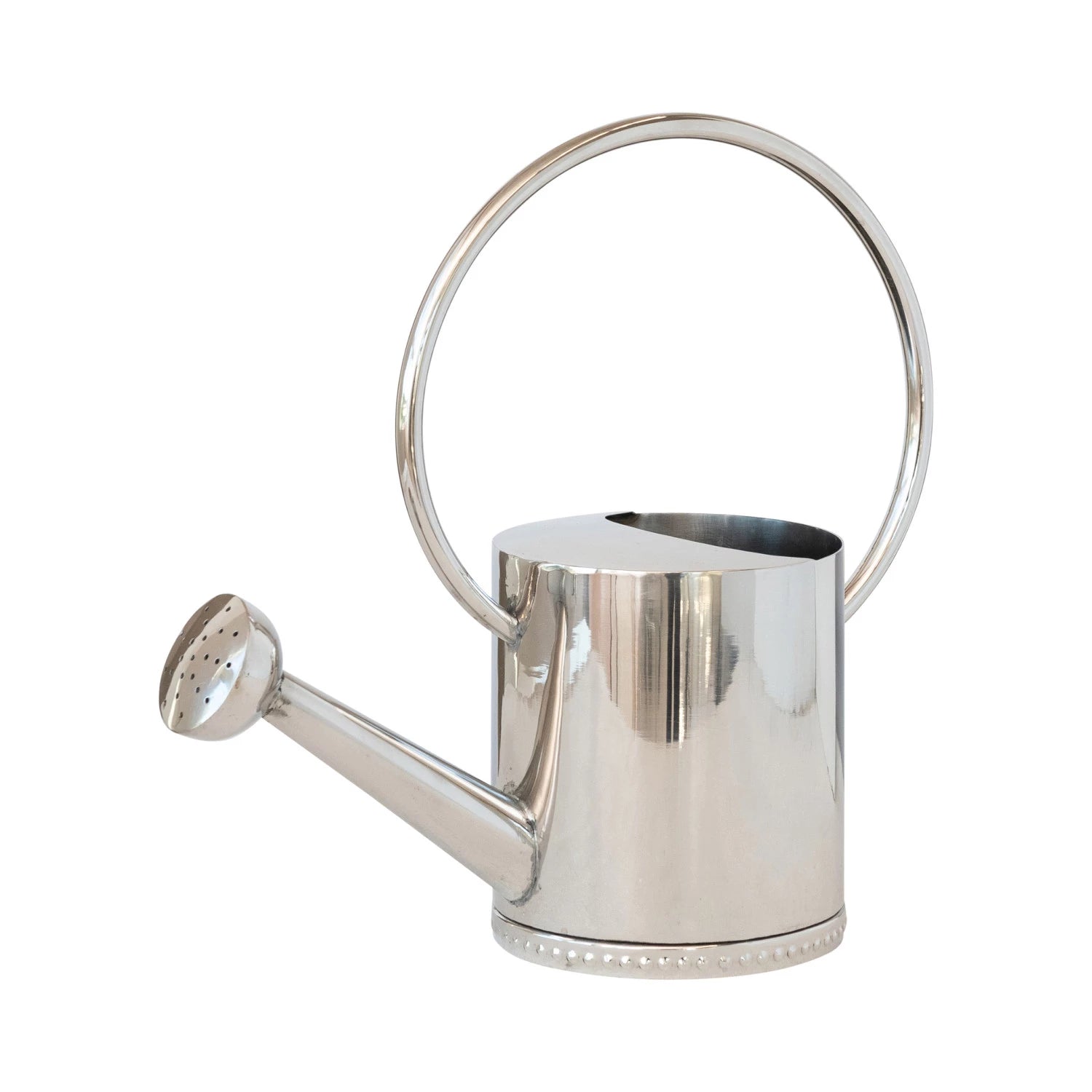 Silver watering can on a white background
