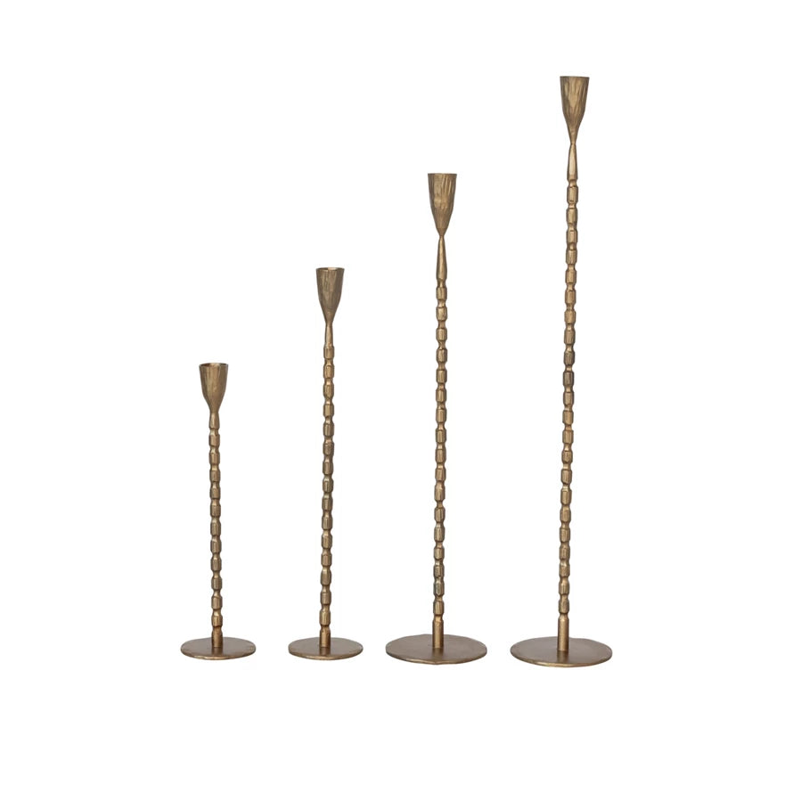 Hand-Forged Cast Iron Taper Holders, Brass Finish, 4 sizes available
