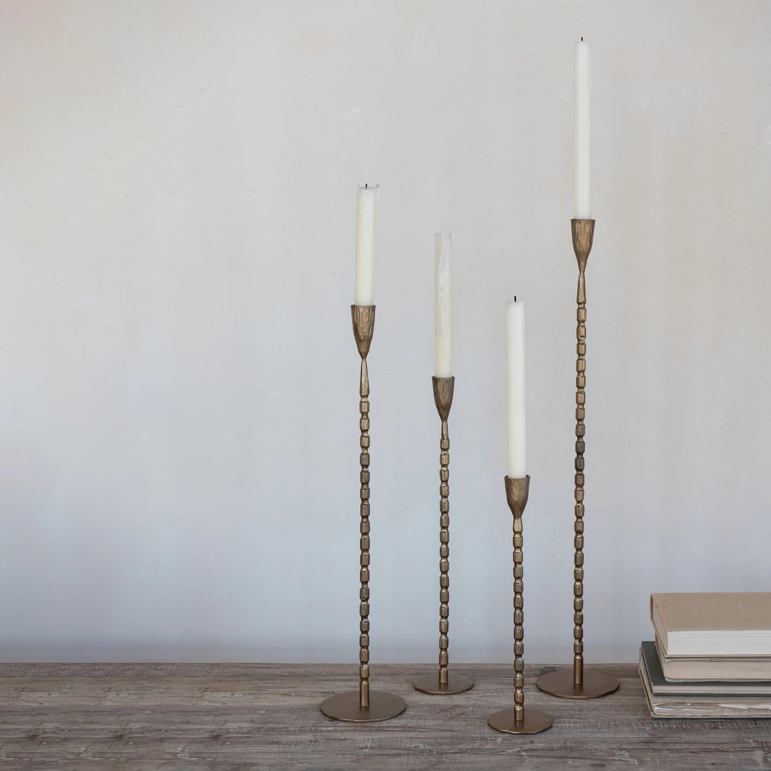 styled Hand-Forged Cast Iron Taper Holders, Brass Finish, 4 sizes available
