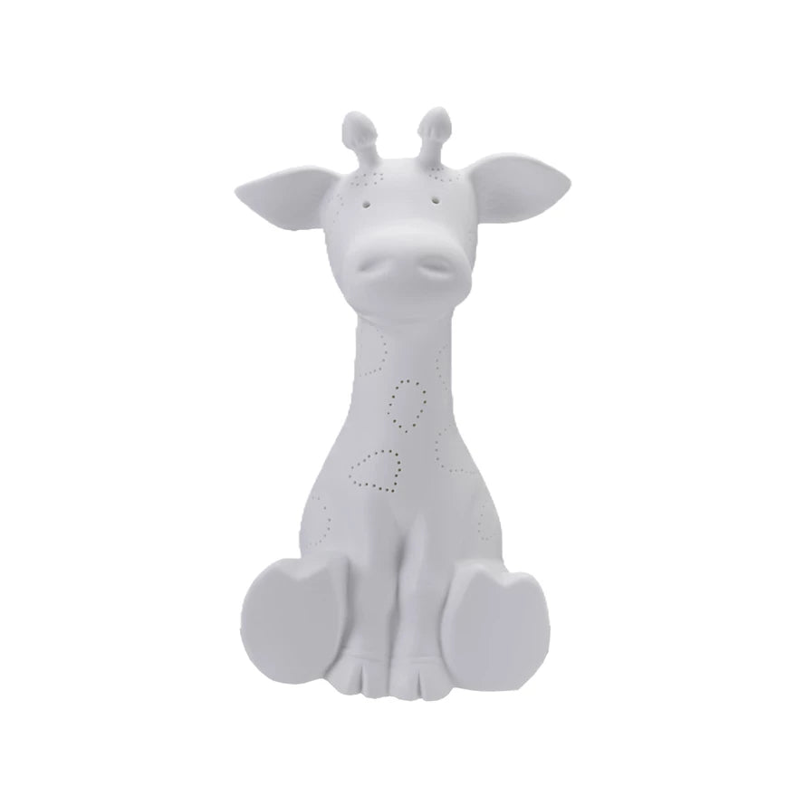 White giraffe-shaped lamp on a white background