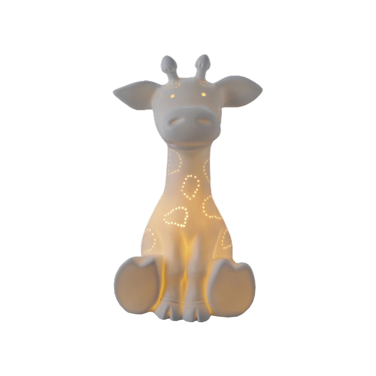 Giraffe-shaped night light with a warm glow on a white background