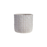 Decorative pot with a grid pattern on a white background