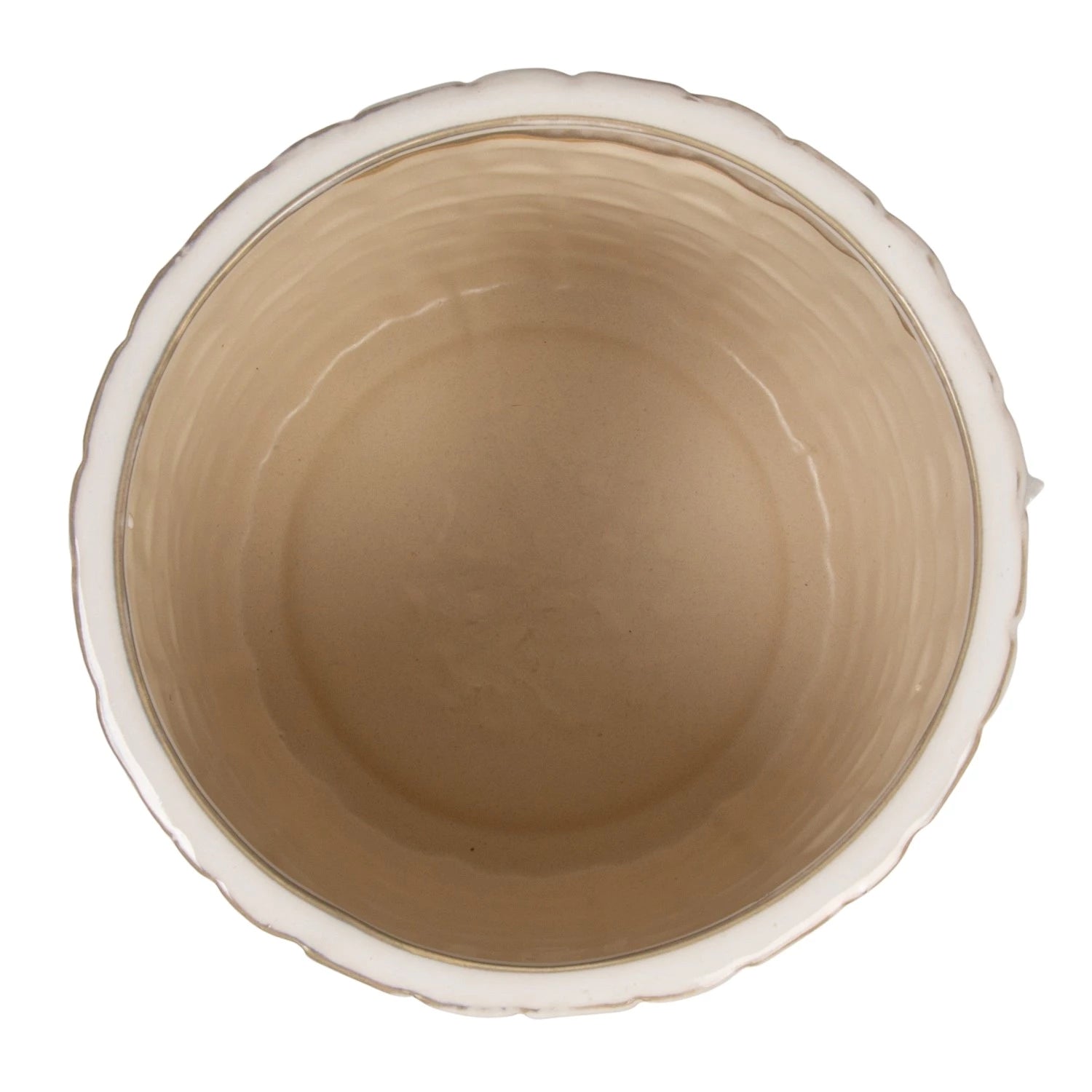 Empty beige bucket on a white background