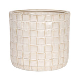 Decorative pot with a grid pattern on a white background