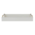 white lacquer tray with gold accents on a white background