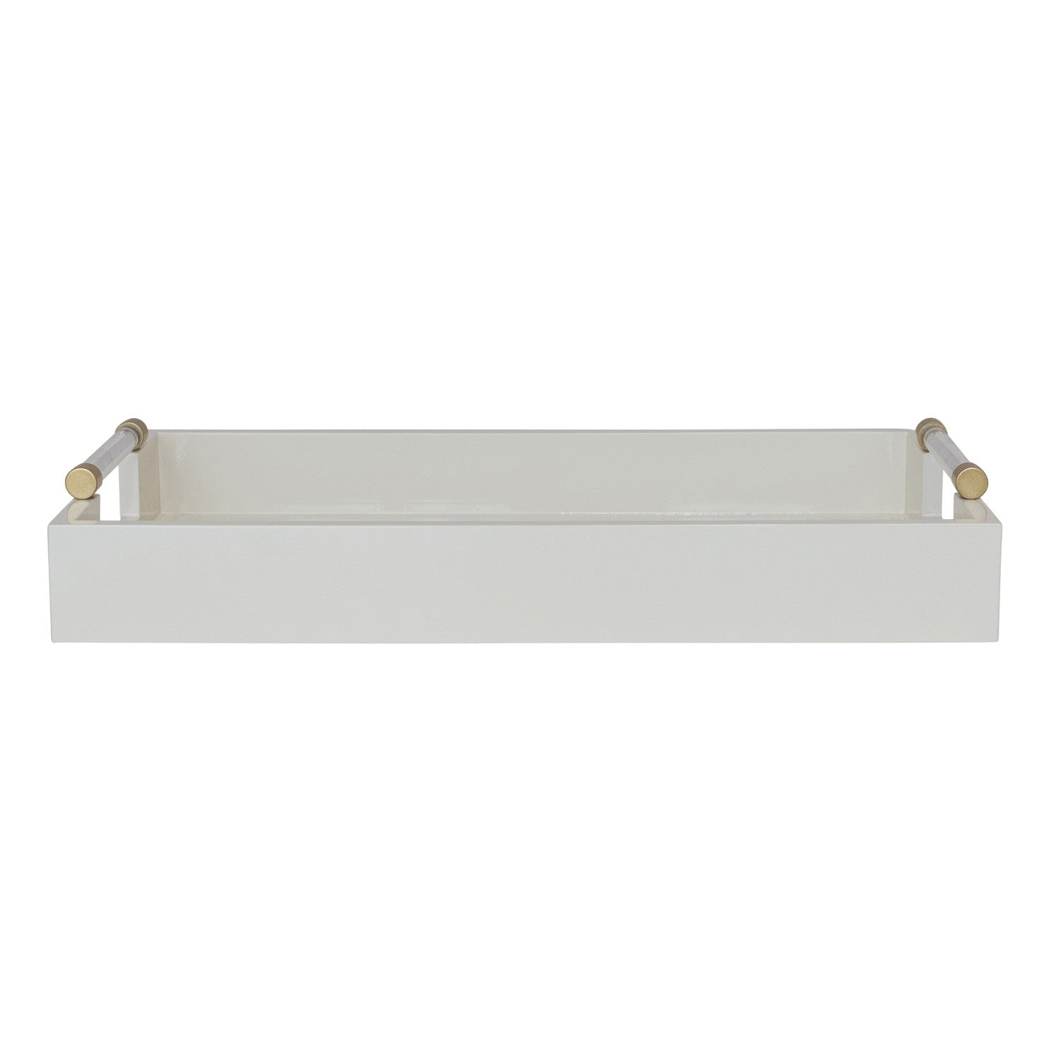 white lacquer tray with gold accents on a white background