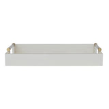 white lacquer tray with gold accents on a white background