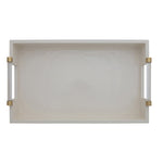 white lacquer tray with gold accents on a white background