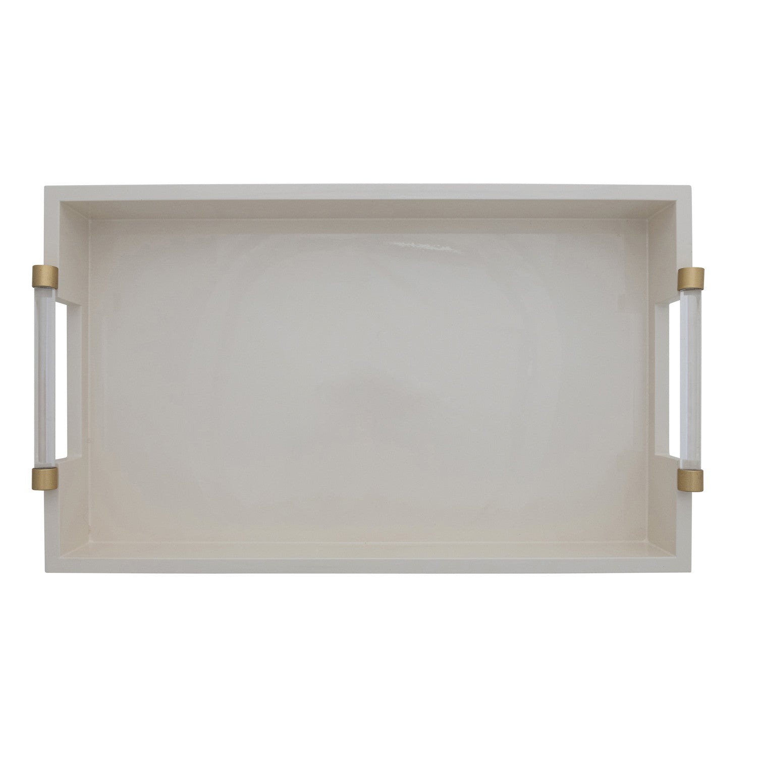 white lacquer tray with gold accents on a white background