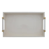white lacquer tray with gold accents on a white background
