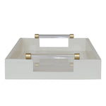 white lacquer tray with gold accents on a white background