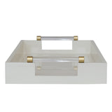 white lacquer tray with gold accents on a white background