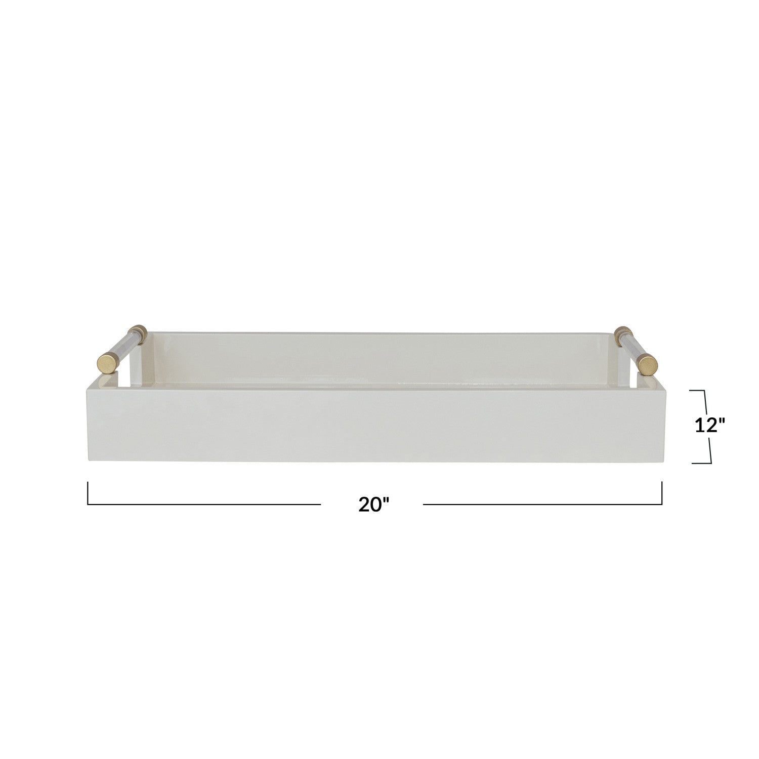white lacquer tray with gold accents on a white background 