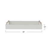 white lacquer tray with gold accents on a white background 