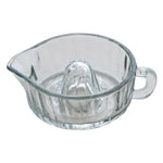 clear glass pressed juicer with handle and pour spout