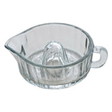 clear glass pressed juicer with handle and pour spout