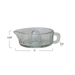 measurements of 10 oz clear glass pressed juicer with handle and pour spout