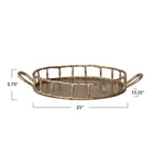 measurements of round brass finish tray with faux bamboo edge and side handles