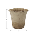 Terracotta pot with dimensions indicated on a white background